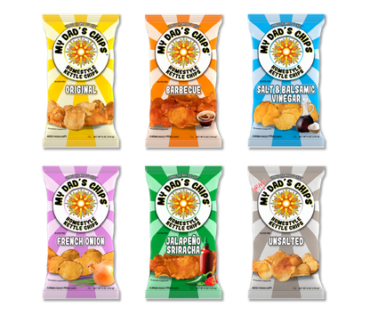 My Dad's Chips | Thin Sliced Kettle Potato Chips | Variety Pack (including Unsalted)